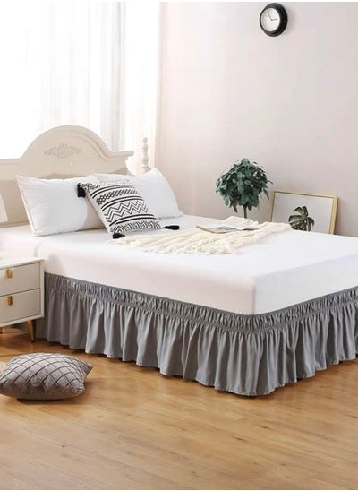 Buy 1 Pc. Various Sizes Elastic Bed Skirt Ruffles Solid Color Gray in UAE