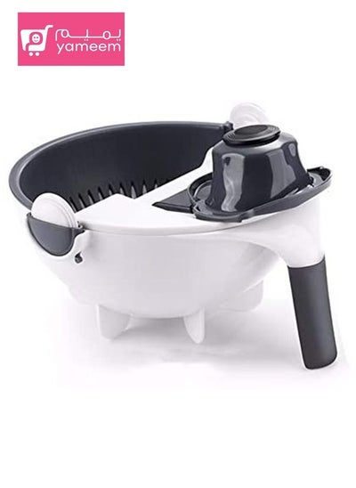 Buy 9 In 1 Vegetable Cutter Multifunctional Rotating Drain Basket Interchangeable Blades Grater 2L Capacity Rotate Vegetable Chopper in UAE