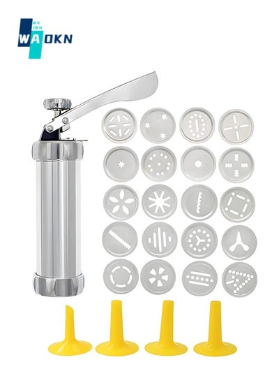 Buy Cookie Press Kit, Suitable for DIY Cookie Making and Decoration, Equipped with 20 Aluminum Alloy Cookie Molds and 4 Nozzles in UAE