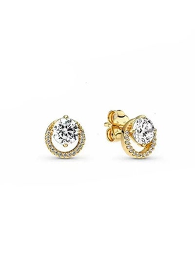 Buy Pandora Timeless Women's Fashion Versatile Classic Cubic zirconia Gold Plated Copper Silver Alloy Shining Round Earrings  Gift 261248C01 in UAE