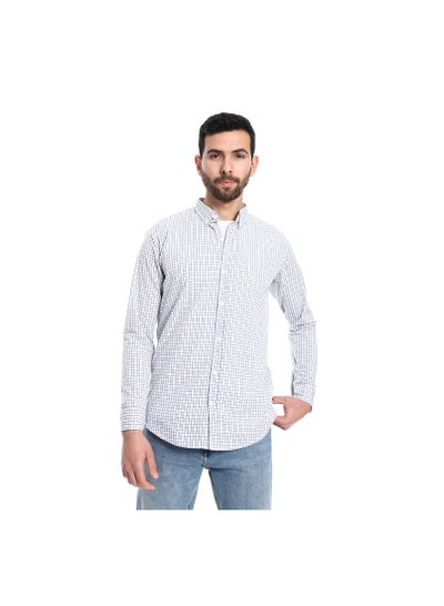 Buy Dupplin Pattern Turn Down Collar Shirt - White, Blue & Yellow in Egypt