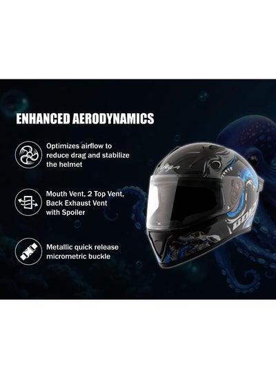 اشتري Bolt Octopus ISI DOT Certified Full Face Gloss Finish Helmet for Men and Women with Clear Visor Black Blue  Size M في الامارات