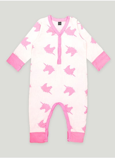 Buy Kidbea  Organic Cotton fabric full sleeves & half buttons romper | Unicorn | Pink in UAE