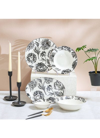 Buy Beyonce Black Rose 26 Piece New Bone China Dinner Set Serve 8 Floral Print Dinner Plate Soup Plate Salad Bowls Oval Platter Dishwasher Safe Dinnerware Set For 8 26Pcs - Black in UAE