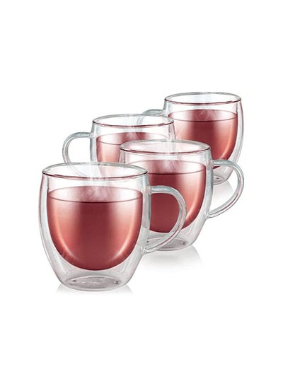 Buy MAMATOONS Double Wall Insulated Glass Coffee Tea Cups Water Juice Cocktails Cups Tea Coffee Mugs 250ml Pack of 4 in UAE