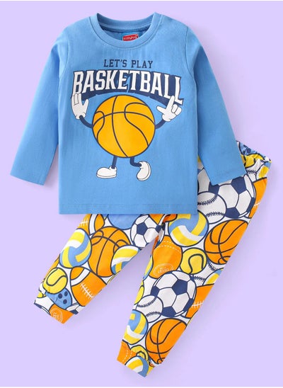 اشتري Babyhug Cotton Knit Full Sleeves Night Suit With Basketball Print - Blue(6-24M & 2-6Y) في الامارات