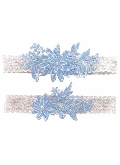 اشتري Wedding Garters for Bride, 2 Pcs Daisy Lace Bridal Garter, Adjustable Hand Sewn Faux Pearls Garter for Bride Women في السعودية