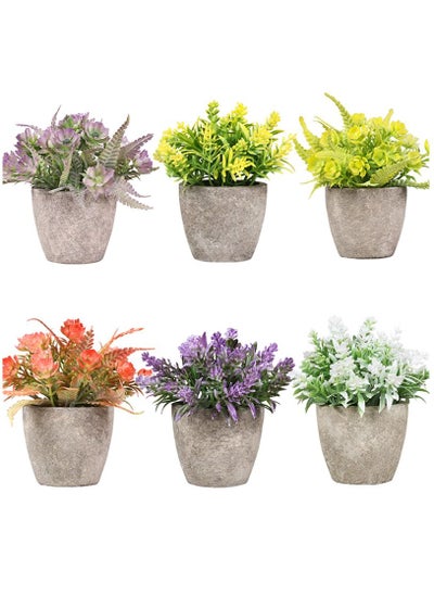 اشتري 6-Piece Artificial Potted Plant Mini Faux  Potted Plants for Bedroom Bathroom Living Room Desk Shelf Decoration في الامارات