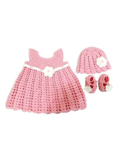 Buy Newborn Baby Girl Handmade Dress, Cap and Shoes in UAE