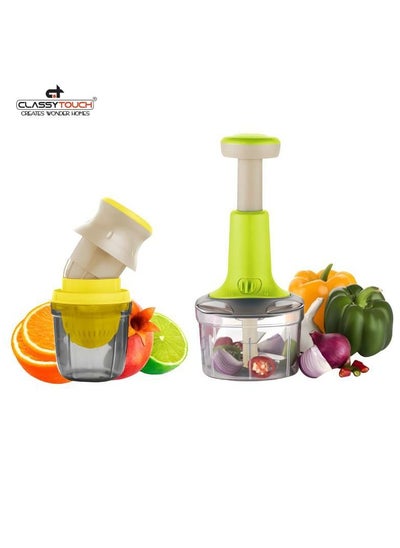 Buy Kitchen Chopper Juicer Combo 500ml Manual Hand-Press Vegetable Chopper Mixer and 2 in One Multi Use Hand Press Manual Juicer for fresh juice in UAE