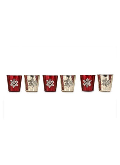 اشتري John Handcrafted Glass Votive, Red & Gold – Set of 6 في الامارات