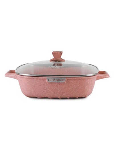Buy 28cm (4.5 Liter) Square Frying Pan - Aluminum Shallow Pot With Glass Lid Multi Layer Non-Stick Granite Coating in UAE