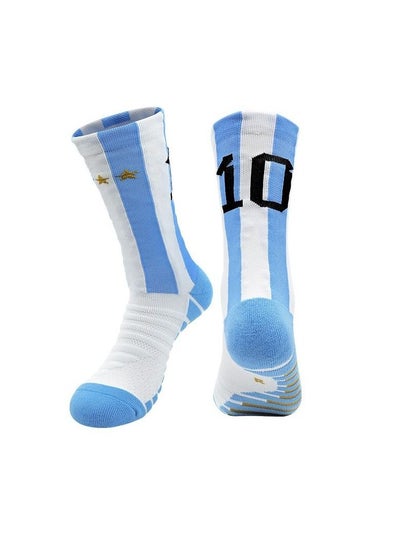 Buy M MIAOYAN football star Messi Ronaldo Mbappe Neymar same football socks men and women adult non-slip socks towel bottom mid-tube socks sports socks in Saudi Arabia