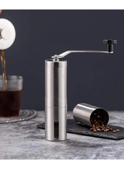 Buy Manual Coffee Bean Grinder Stainless Steel Hand Coffee Mill Burr for Aeropress, Drip Coffee, Espresso, French Press, Turkish Brew,Silver in UAE