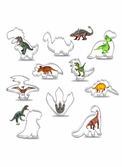 Buy Dinosaur Cookie Cutter Set – 10 Pcs Biscuit Cutter Stainless Steel Mould dinosaur crafts cookie cutter set for kids for DIY Fondant Dough Sugarcraft Pastry Cake Decoration in UAE