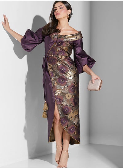 Buy Off shoulder Printed Wrap Dress in Saudi Arabia