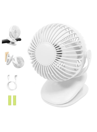 Buy Rechargeable Clip Fan, Portable Fans, USB Desktop Fan, 3 Speed, Quiet Household Table Fans with light,White in UAE