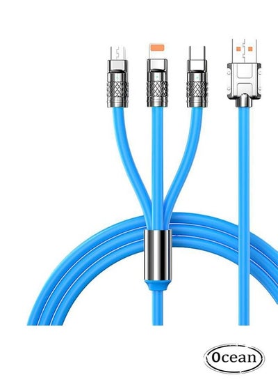 Buy 3 in 1 Fast Charging Cable, Multiple Charging Cable Extra Bolded Multi USB Charger Cord 2M For Cellphone Tablets Blue in UAE