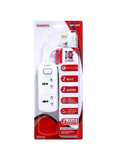 اشتري Power Strips NK-200 Extension Cord with 2 way Outlets with switch, Charging Socket with 2 meter Heat resistant  Extension Cord (White) ESMA approved في الامارات