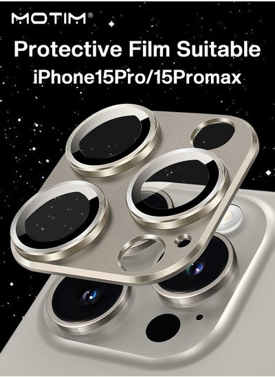 Buy Camera Lens Protector for iPhone 15 Pro 6.1-Inch and iPhone 15 Pro Max 6.7-Inch, Full Coverage 9H Tempered Glass Ring Cover, Matte Metal Plate, Case Friendly Natural Titanium in Saudi Arabia