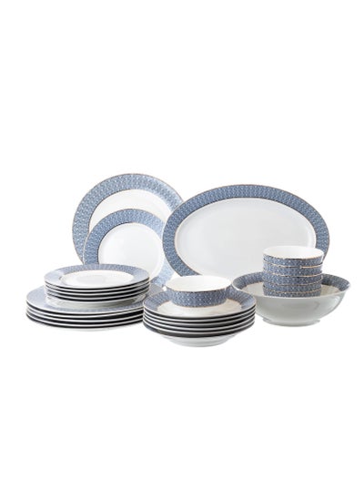 Buy 26-Piece Porcelain Dinner Set White/Blue/Gold in Saudi Arabia