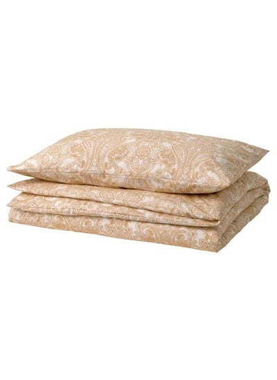 Buy Duvet Cover And Pillowcase Yellow/White 150X200/50X80 Cm in Saudi Arabia