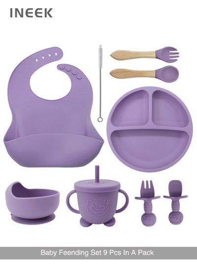 Buy 9 Piece  Baby Led Weaning Supplies Silicone Feeding Set  Baby Toddler Bib Cup Divided Plate and Bowl Self Feeding Spoons Dish Set  Baby Utensils |Toddler Feeding Supplies in Saudi Arabia