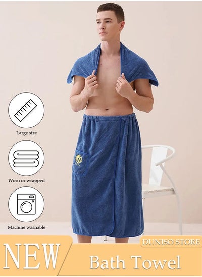 اشتري Men's Bath Wrap Towel Spa Robe with Pocket Adjustable Sauna Towels Wearable Body Wrap Towel Water Absorbent Quick-Drying Microfiber Shower Bath Towel في الامارات