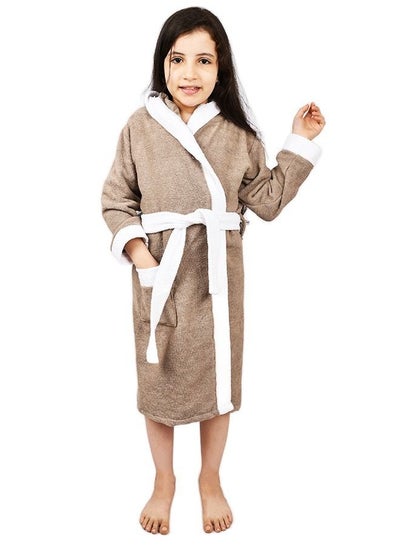 Buy Children's hooded bathrobe, multi-size, brown white in Saudi Arabia