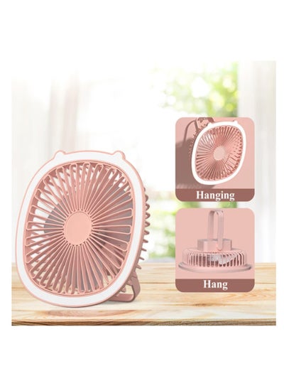 Buy USB Rechargeable Mini Desktop Fan with LED Light for Home - Pink in Egypt