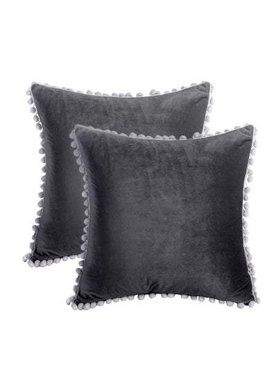 Buy 2 Piece Embroidered cushion cover (45X45 cm) without filler Black in Saudi Arabia