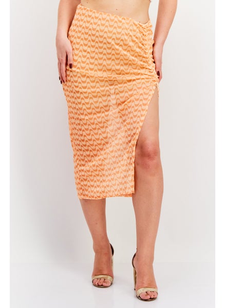 اشتري Women Textured Basic Midi Skirt, Orange في الامارات