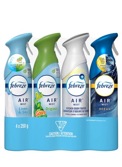 Buy 4-Piece Air Refresher In 4 Variety of Linen & Sky, Original Gin, Fresh Lemon/Kitchen, Ocean 4x250mL in UAE