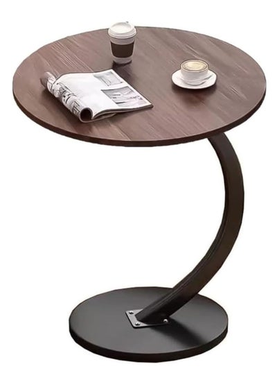 Buy C Shaped End Table : Couch Side Table with Metal Frame Round Wood Tray Table for Living Room Bedroom Bedside Laptop Snack Coffee Walnut&Black in Saudi Arabia