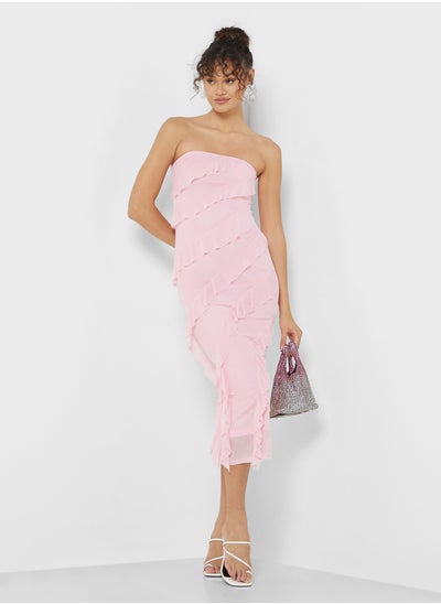 Buy Ruffle Detail Bardot Maxi Dress in UAE