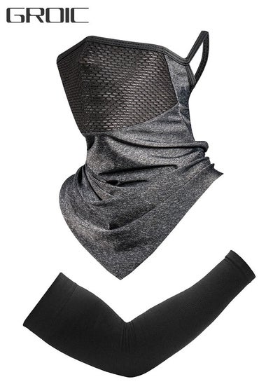 Buy 3-Pieces Neck Gaiter Mask with Ear Loops for Men Women Bandana Face Cover Scarf Cycling Outdoors Sports Soft Elasticity Quick-dry with Cooling Ice Silk Arm Sleeves Summer UV Sun Protection in Saudi Arabia