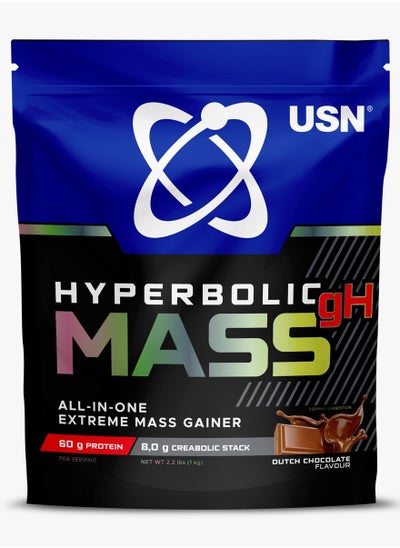 Buy Hyperbolic Mass GH  All In One Extreme Mass Gainer 1kg Dutch Chocolate High Calorie Mass Gainer Protein Powder for Fast Muscle Mass and Weight Gain, With Added Creatine and Vitamins in UAE