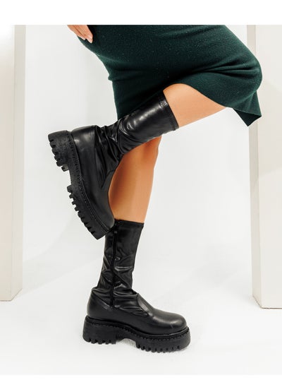 Buy Mid-Calf  Boots Leather With Zipper LB-32 - Black in Egypt