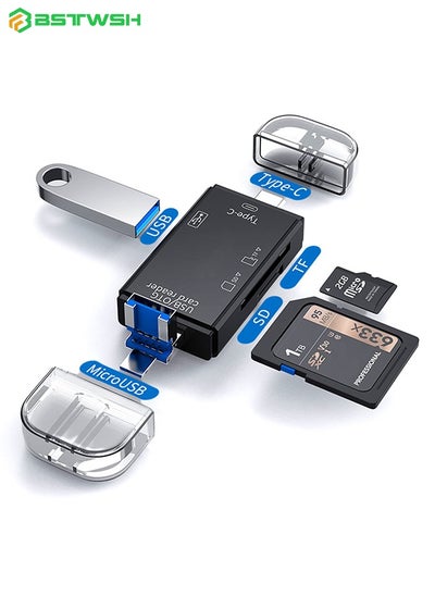 اشتري قارئ بطاقات مايكرو اس دي لاجهزة الاندرويد، بطاقة Micro SD الى محول USB، قارئ بطاقات SD USB C لقارئ بطاقة ذاكرة الكاميرا، قارئ بطاقة SD وانسورز 6 في 1 (أسود) في السعودية