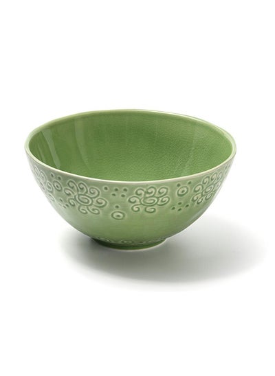 Buy Bowl Ceramic Loose Crockery Bowls For Soup Cereal Salad Noodle Kitchen Serveware L 21.6 X W 10.2 Cm Green in UAE