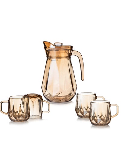 Buy Glass Drinks Set 1.5 Liter Jug With 4 Cups 300 Ml in Saudi Arabia