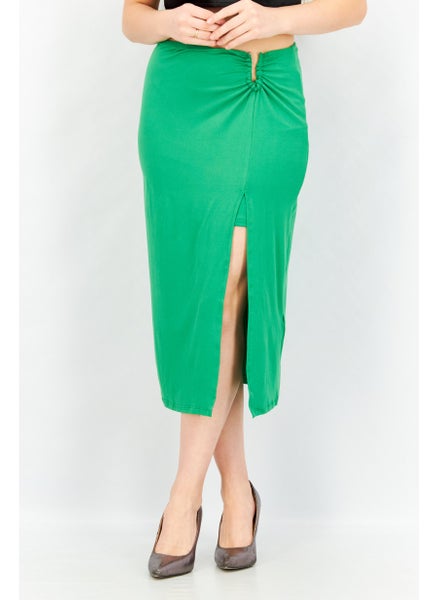 Buy Women Solid Midi Skirts, Green in UAE