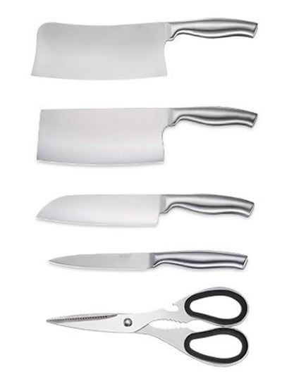 Buy 5-Piece Knives Set With Stand Silver/Black in Saudi Arabia