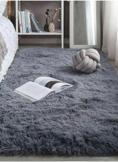 Buy Fluffy Fur Floor Rug, Dark Gray Color in UAE