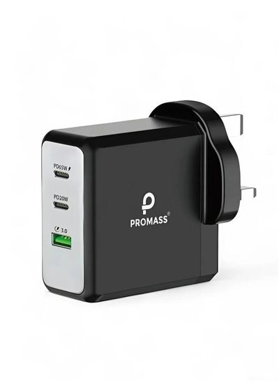 Buy 100W Super Fast Wall Charger with PD GaN, QC 3.0 with 3 Ports (2 PD Ports - 1 USB A Port) Compatible with iPhone 16 Pro Max/15/14/13/12/11/X/8/7, Samsung, Honor, Huawei, Xiaomi - Black in Saudi Arabia