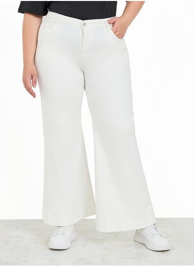 Buy Solid Wide Leg Ankle Jeans in Saudi Arabia