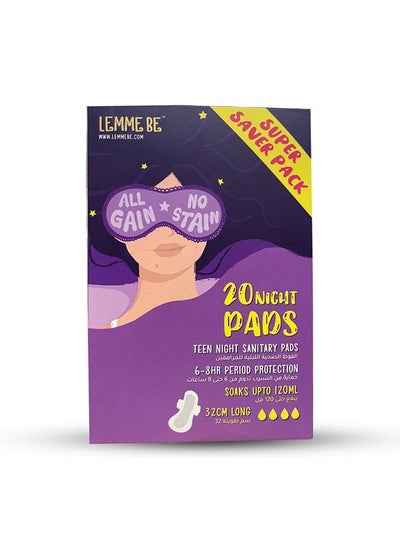 Buy Lemme Be 100% Pure Cotton Sanitary Pads For Girls, Night Pads Box of 20, Sanitary Pads For Teens With Wings in UAE