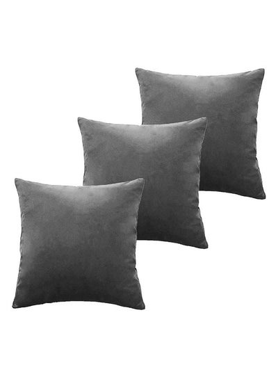 اشتري Set of 3 Pieces Square Soft Velvet Decorative Cushion with Solid Design and Attractive Colors 45x45 cm - Dark Grey في السعودية