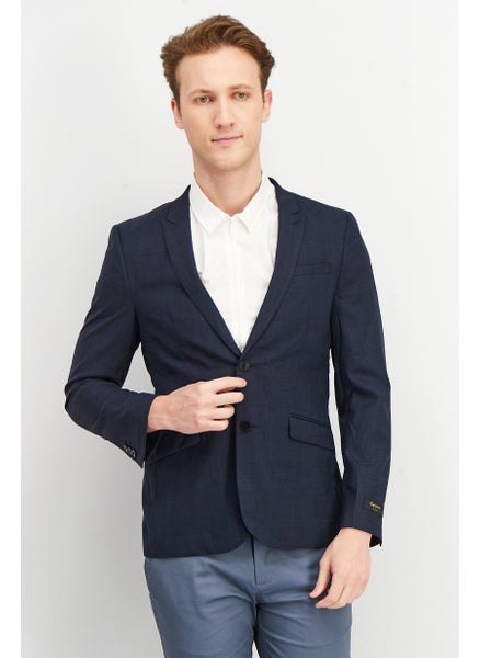 Buy Men Regular Fit Textured Long Sleeve Blazer, Midnight Blue in UAE