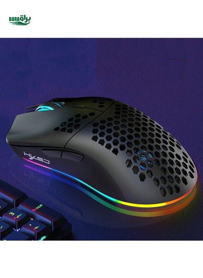 Buy HXSJ Wireless Gaming Mouse,Rechargeable 2.4G Wireless Mouse 6 Buttons Adjustable Ergonomic Gamer Mouse With RGB Light For Laptop/PC/ in UAE